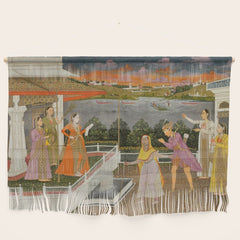 A blindfolded suitor is brought before a princess; verso/ scrolling floral vines 1755 Fayzullah Indian Miniature Painting Wall Hanging