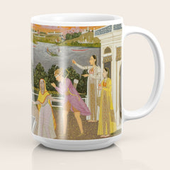A blindfolded suitor is brought before a princess; verso/ scrolling floral vines 1755 Fayzullah Indian Miniature Painting Coffee Mug