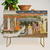 A blindfolded suitor is brought before a princess; verso/ scrolling floral vines 1755 Fayzullah Indian Miniature Painting Credenza