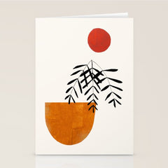 Autumn Vine' Minimal Mid Century Abstract Shapes With Floral Plant Motif Boho Vintage Paper Collage Line Drawing Stationery Card