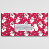 Tis The Season Retro Santa Red White Pattern Desk Mat