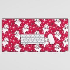 Tis The Season Retro Santa Red White Pattern Desk Mat