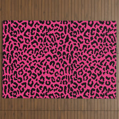 2000s leopard-black on hot pink Outdoor Rug