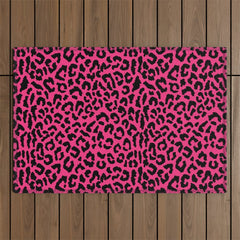 2000s leopard-black on hot pink Outdoor Rug