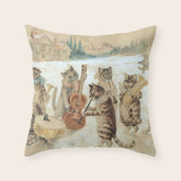 Carol Singing Cats' Funny Vintage Christmas Louis Wain Throw Pillow
