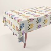 70s Retro Florals Pattern with Linen Texture Tablecloth
