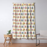 70s Retro Florals Pattern with Linen Texture Window Curtain