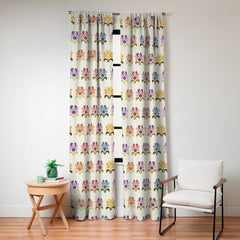 70s Retro Florals Pattern with Linen Texture Window Curtain