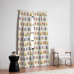 70s Retro Florals Pattern with Linen Texture Window Curtain