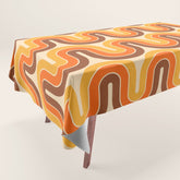 70s Retro Vintage Style Wave Pattern Autumn Brown Orange and Yellow Tablecloth
