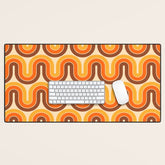 70s Retro Vintage Style Wave Pattern Autumn Brown Orange and Yellow Desk Mat