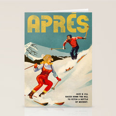 "Apres" Retro Pinup Ski Art Stationery Card