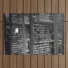 A book lovers dream - Cast-iron Book Alcoves Cincinnati Library black and white photography Outdoor Rug
