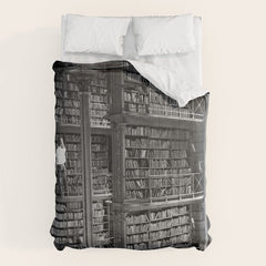 A book lovers dream - Cast-iron Book Alcoves Cincinnati Library black and white photography Comforter