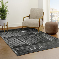 A book lovers dream - Cast-iron Book Alcoves Cincinnati Library black and white photography Rug