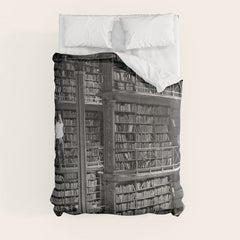A book lovers dream - Cast-iron Book Alcoves Cincinnati Library black and white photography Comforter