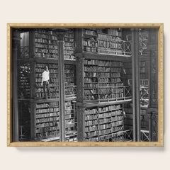 A book lovers dream - Cast-iron Book Alcoves Cincinnati Library black and white photography Serving Tray