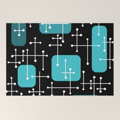 1950s Eames Era Art Crosshairs Black Teal Blue Welcome Mat