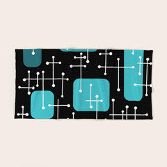 1950s Eames Era Art Crosshairs Black Teal Blue Bath Towel
