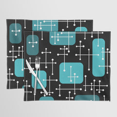 1950s Eames Era Art Crosshairs Black Teal Blue Placemat