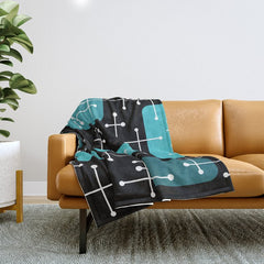 1950s Eames Era Art Crosshairs Black Teal Blue Throw Blanket