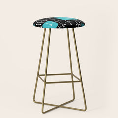 1950s Eames Era Art Crosshairs Black Teal Blue Stool