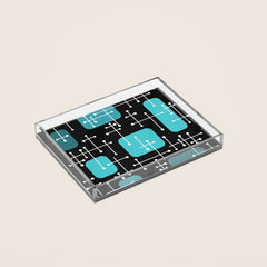 1950s Eames Era Art Crosshairs Black Teal Blue Acrylic Tray