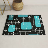 1950s Eames Era Art Crosshairs Black Teal Blue Rug