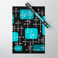 1950s Eames Era Art Crosshairs Black Teal Blue Wrapping Paper