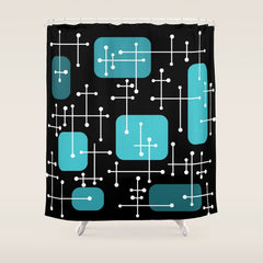 1950s Eames Era Art Crosshairs Black Teal Blue Shower Curtain