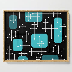 1950s Eames Era Art Crosshairs Black Teal Blue Serving Tray