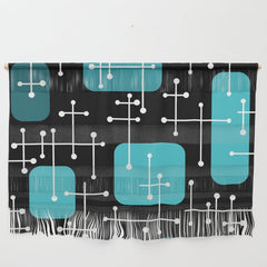 1950s Eames Era Art Crosshairs Black Teal Blue Wall Hanging