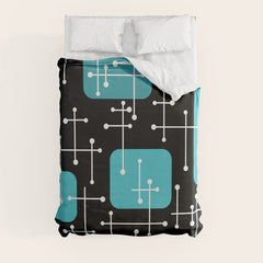 1950s Eames Era Art Crosshairs Black Teal Blue Duvet Cover