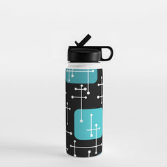 1950s Eames Era Art Crosshairs Black Teal Blue Water Bottle