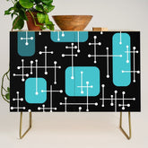 1950s Eames Era Art Crosshairs Black Teal Blue Credenza