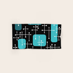 1950s Eames Era Art Crosshairs Black Teal Blue Bath Towel