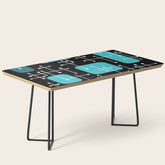 1950s Eames Era Art Crosshairs Black Teal Blue Coffee Table