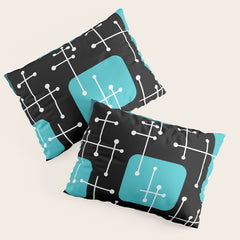 1950s Eames Era Art Crosshairs Black Teal Blue Pillow Sham