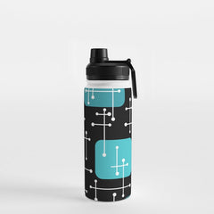 1950s Eames Era Art Crosshairs Black Teal Blue Water Bottle