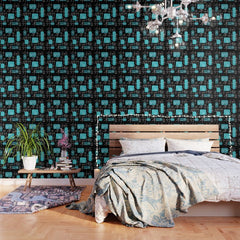 1950s Eames Era Art Crosshairs Black Teal Blue Wallpaper