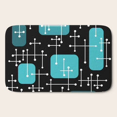 1950s Eames Era Art Crosshairs Black Teal Blue Bath Mat