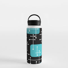 1950s Eames Era Art Crosshairs Black Teal Blue Water Bottle
