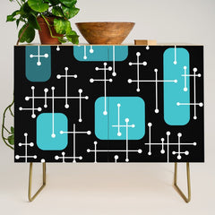1950s Eames Era Art Crosshairs Black Teal Blue Credenza