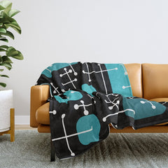 1950s Eames Era Art Crosshairs Black Teal Blue Throw Blanket