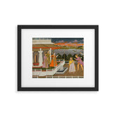 A blindfolded suitor is brought before a princess; verso/ scrolling floral vines 1755 Fayzullah Indian Miniature Painting Framed Art Print