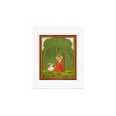 A female attendant is standing in tribhanga pose under a tree. A small child vies for her attention. Art Print