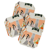 A lady at her toilette listens to music by the side of a palace water casca Indian Miniature Painting Coaster