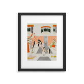 A lady at her toilette listens to music by the side of a palace water casca Indian Miniature Painting Framed Art Print