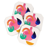 Desert Treasures' Minimalist Mid Century Paper Collage Colorful Shapes Retro Style Neon Colors by Ejaaz haniff Coaster