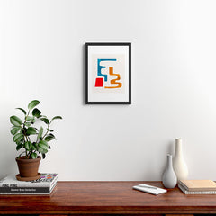 Falling Down' Paper Collage Fun Colorful Shapes Mid Century Minimal Abstract Art by Ejaaz Haniff Framed Art Print